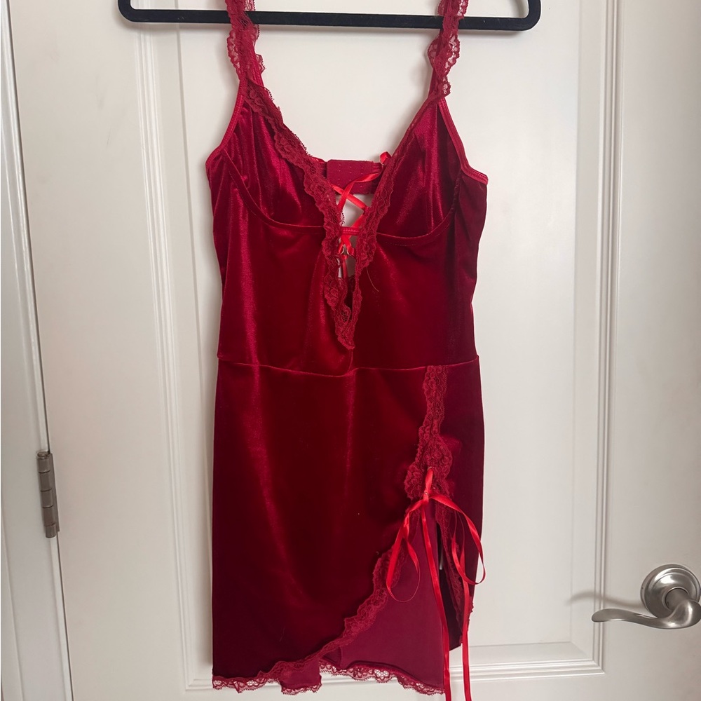 Burgundy Velvet & Lace Lingerie Dress
